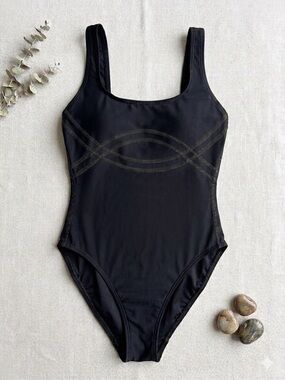 EVERYTHING BUT WATER EBW Black Scoop Neck Swimsuit Contour Stitching 6 NWT